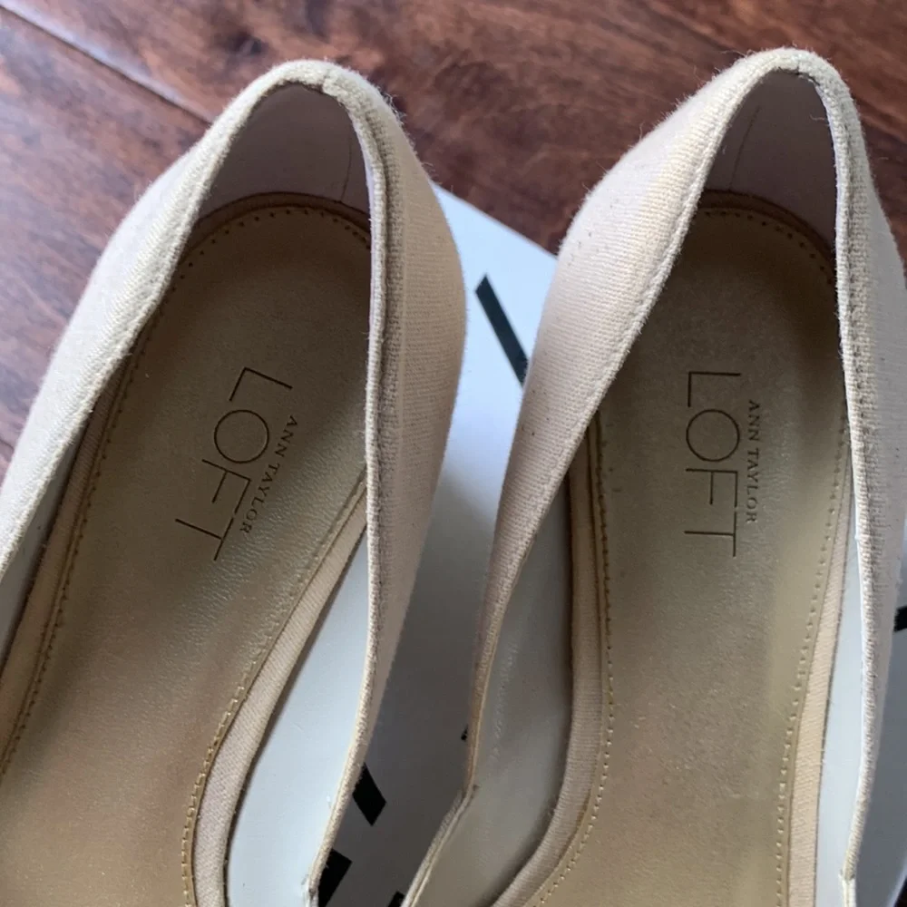 LOFT Beige Joey Peep Toe Espadrille Heeled Wedge Size 6.5